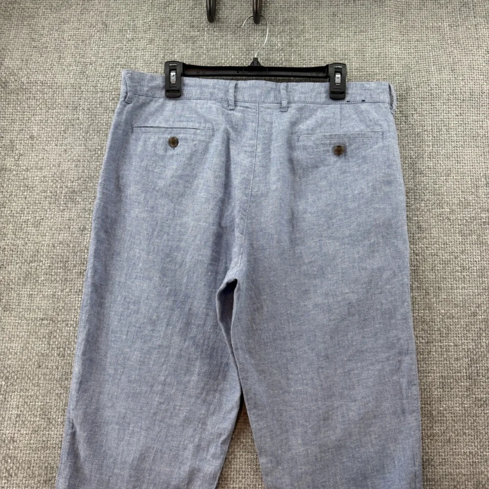 J.Crew Straight Fit Pant Linen Cotton Mens 34x32 Fits (36x32) Blue Lightweight